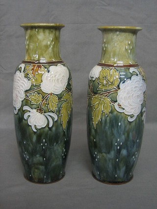 A pair of Royal Doulton club shaped vases with flower decoration, the base marked Royal Doulton England and impressed 8243 12" (1 f and r)