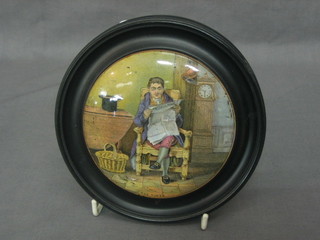 A 19th Century Prattware pot lid - The Times 4", contained in a socle frame