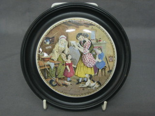 A 19th Century Prattware pot lid - A Letter from The Diggings, 4" contained in a socle frame