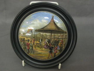 A 19th Century Prattware pot lid decorated Wimbledon July 2nd 1860 4" (cracked)