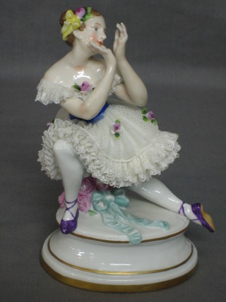 A 20th Century Berlin porcelain figure of a kneeling Ballerina 7"