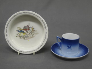 A circular Wedgwood Bunnykins Peter Rabbit bowl 6 1/2" (chip to bowl), do. saucer and do. plate and a Royal Copenhagen cup and saucer