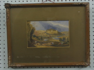 An 18th Century watercolour drawing "River with Castle, Town in Distance" Arundel? 5" x 8"