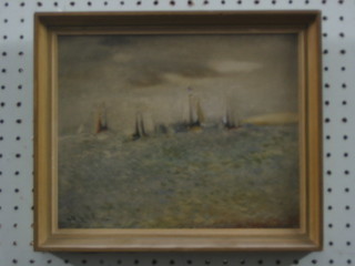 Weston, impressionist watercolour "Seascape with French Boats" signed and dated '52