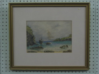 Mulliam, watercolour drawing "Seascape with Bay" 6" x 10"
