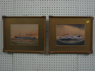 C Kensington, a pair of 19th/20th Century watercolour drawings "Steam Ship - The SS Insizwa" 7" x 9"