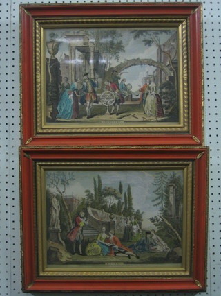 A pair of 18th Century coloured print "Astronomy and Music" 9 1/2" x 13"