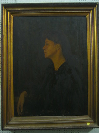 A Victorian quarter length portrait of a seated lady 31" x 23"