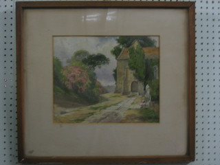 Felix Palmer, watercolour drawing "Study of a Terrace with Seated Child" 10" x 12" signed and dated 1909