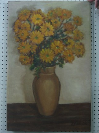 J Eatock, oil on board, still life study "Vase of Flowers" 24"  x 15"