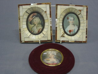 Portrait miniature of a "Bonnetted Lady"  3" together with 3 other portrait miniatures