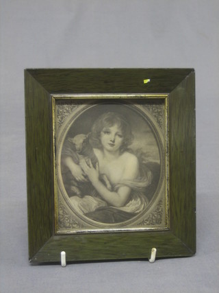 A 19th Century monochrome print "Child with Lamb" 4" oval