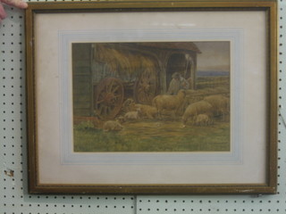 G Lewis Luker, watercolour drawing "Shepherd with Sussex Cart" 9" x 13"