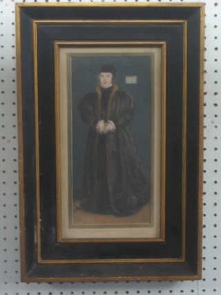 After Holbein, an 18th/19th Century coloured print "Christina of Denmark" the base with blind proof stamp marked EQ, signed in the margin Charles Birk 11" x 5 1/2"