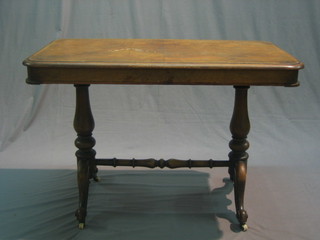 A Victorian walnut rectangular stretcher table raised on turned supports with H framed stretcher 39"