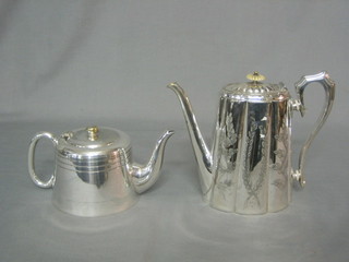 A Britannia metal coffee pot with engraved decoration and a hotel ware teapot
