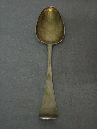 An antique silver fiddle pattern bottom marked spoon, 2 ozs