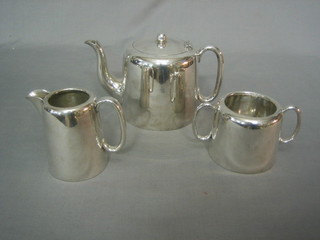 A silver plated 3 piece hotelware tea service comprising teapot, sugar bowl and cream jug