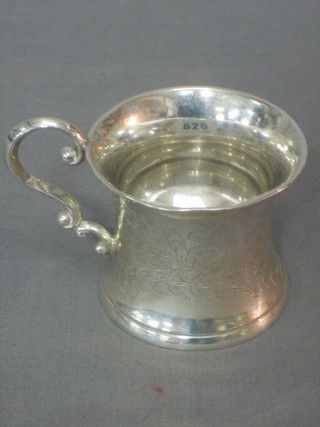 An engraved silver waisted christening tankard, Birmingham 1931 2 ozs