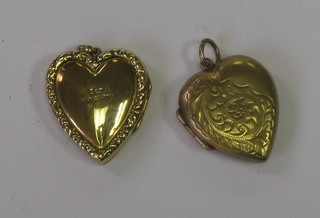 2 gilt metal heart shaped lockets
