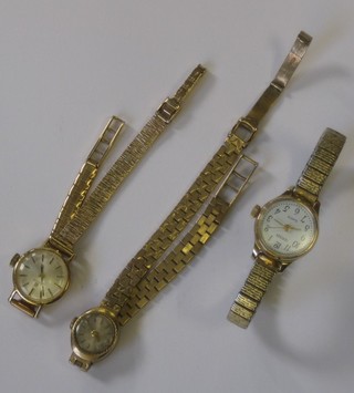 2 ladies gold cased wristwatches and 1 other