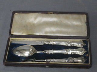 A Victorian 3 piece silver christening set comprising knife, fork and spoon, Birmingham, cased