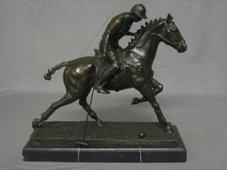 A modern bronze figure of a Polo Player and Pony 13"