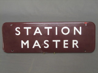 A brown and white enamelled sign - Station Master 6" x 18"