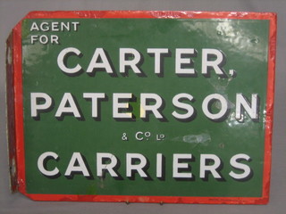 An enamelled double sided advertising sign - Agents for Carter Paterson & Co Cigarettes 12" x 16" (some light corrosion)