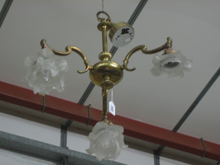 An Art Nouveau style gilt metal 3 light electrolier