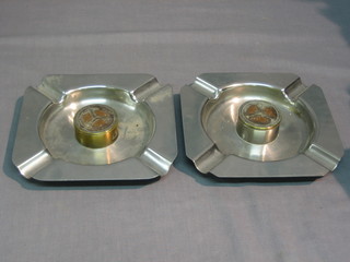 2 Art Deco square chromium plated ashtrays, the centre containing a splice of telegraph? cable 7"