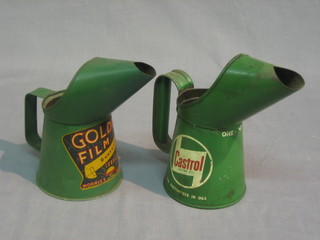 3 old pressed metal oil jugs marked Golden Film and Castrol, Ethylene