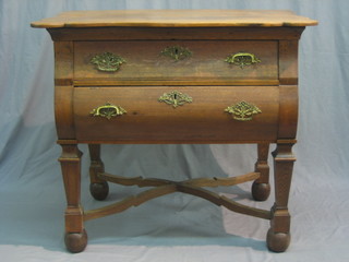 A 19th/20th Century Dutch oak commode fitted 2 long drawers, raised on square tapering supports with X framed stretcher 38"