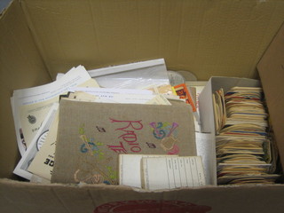 A collection of old beer mats, cuttings etc contained in a cardboard box