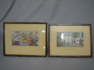 A  Macclesfield woven silk picture of Sulgrave Manor 1960 and 2 Macclesfield woven silk pictures of The Coronation 1953 and The Gap House at Kettleshulme 3" x 6"