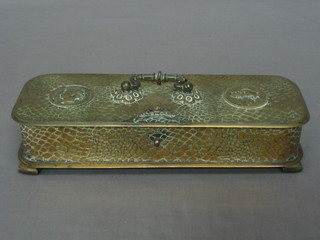 A 19th Century rectangular brass casket with hinged lid 11"