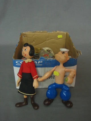 A  Pelham Puppet in the form of a Spaniard, 2 Pelham Puppets of girls and 2 figures Olive Oil and Popeye