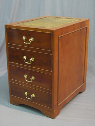 A Georgian style yew filing cabinet with inset tooled green leather writing surface, fitted 2 long drawers raised on bracket feet 19"