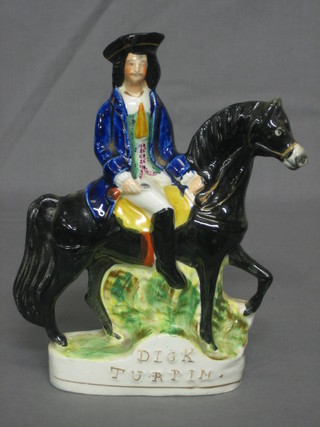 A Staffordshire figure of Dick Turpin riding Black Bess 9 1/2"