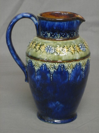 A Royal Doulton blue and green salt glazed jug, the base marked Royal Doulton 6824, 8"