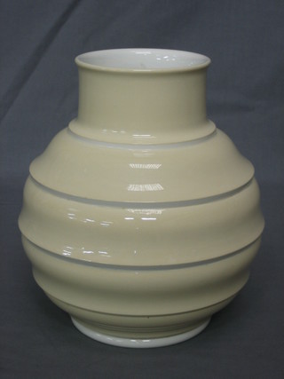 A Wedgwood Art Deco white glazed Keith Murray vase, the base marked Keith Murray (star crack) 9 1/2"