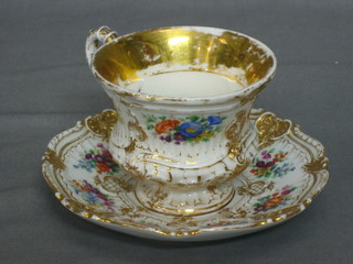 A 19th Century Meissen porcelain cup and saucer with floral decoration (gilding rubbed)