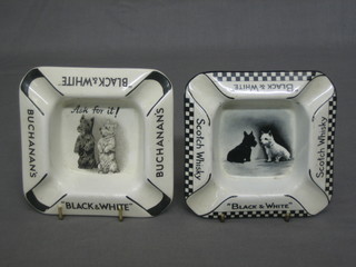 2 square Shelley pottery ashtrays for Black & Whyte whisky (1 chipped)