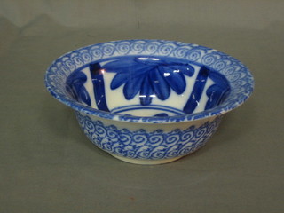A circular "Copeland & Garrett" blue & white bowl with panelled decoration 8" (cracked)