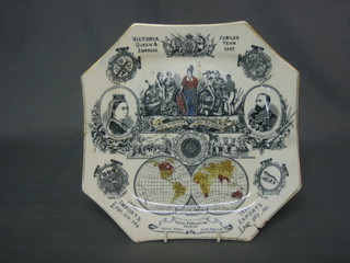 A Victorian octagonal shaped plate to commemorate the 1887 Jubilee 9" (f and r)