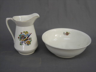 A pottery jug and bowl set decorated birds amidst branches (bowl f)