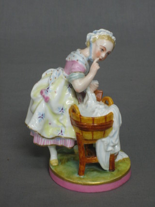 A 19th Century Continental porcelain figure of a washer girl 6"