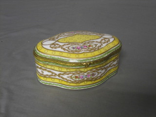 A late Dresden shaped porcelain trinket box and cover (lid f and r)  6 1/2"