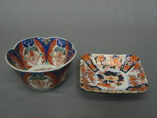 A 19th Century circular shaped Japanese Imari porcelain bowl with panel decoration 6" and a do. square porcelain dish 6"