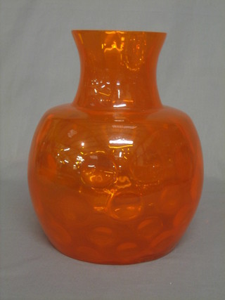 An orange Whitefriars bubble glass club shaped vase 12"